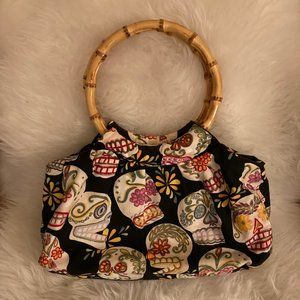 Mis Cositas Sugar Skull bamboo handle purse